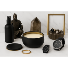 Load image into Gallery viewer, Open black tin of BeTABU365 flameless wickless candle, showing the scented wax surface for use on an electric candle warmer. Flamesiess| Flame-Free Luxury - BeTABU365
