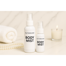 Load image into Gallery viewer, BeTABU365 body mist bottle displayed in an elegant neutral-toned product setting White Spray bottle 
